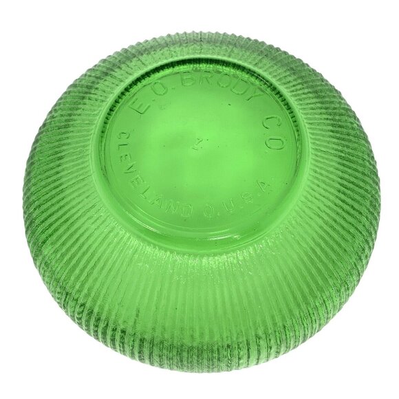 EO BRODY Glass Candy Bowl Emerald Green Ribbed Round Dish Vtg Cleveland USA - Picture 3 of 5